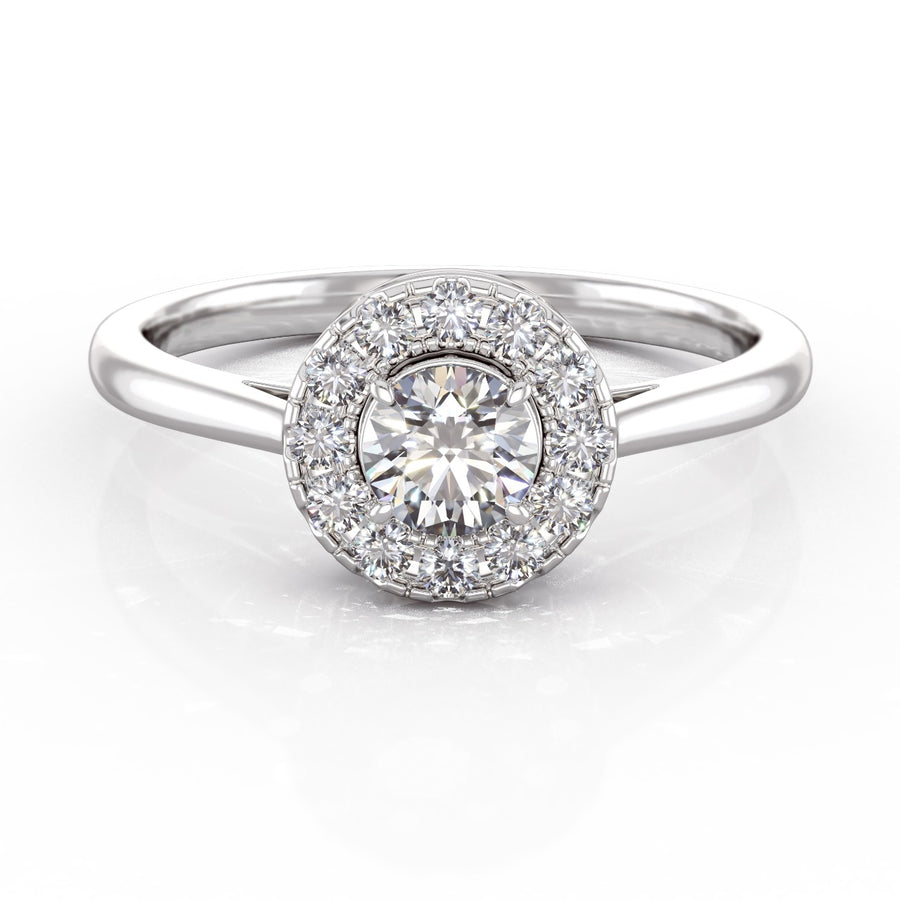 Vintage Glamour Classic Halo Diamond Engagement Ring with Round Cut Diamond  in 14KT White Gold | With Clarity